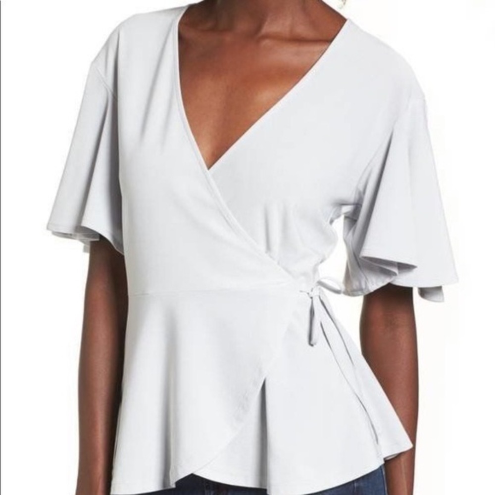 Leith Blue Pearl Wrap Blouse